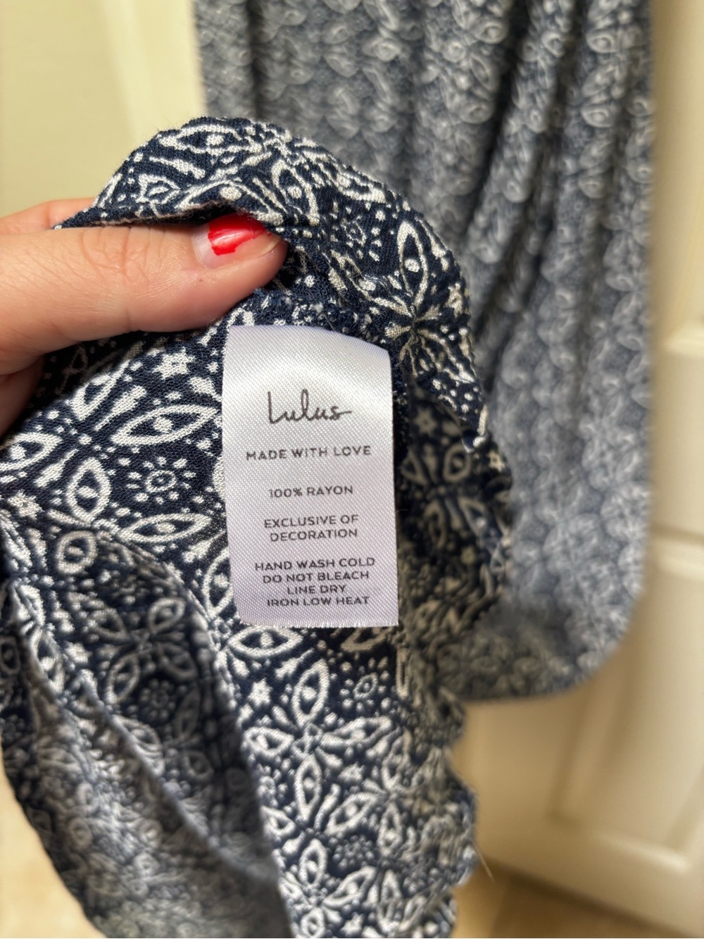 Navy blue & White Patterned Maxi Dress - Tie Strap Sundress - Picture 4 of 5
